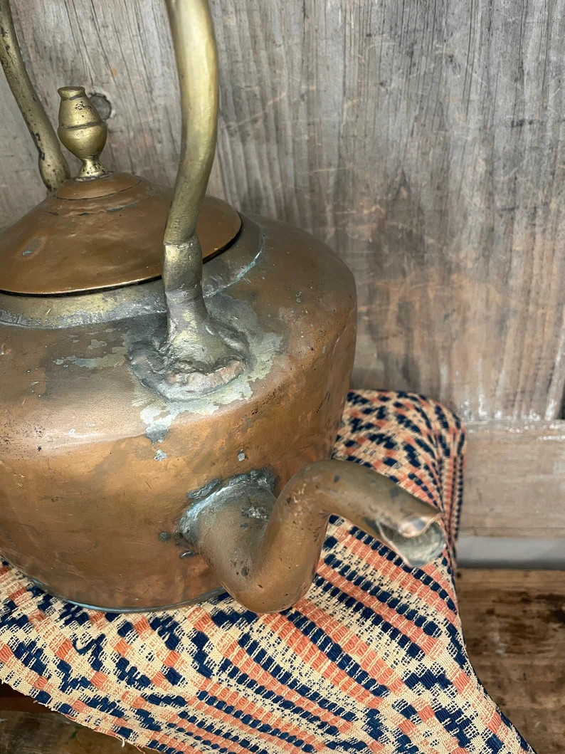 SALE Antique Copper Tea Kettle With Brass Finial and Handle Supports: Early 1900’s Copper Kettl... | Etsy (US)