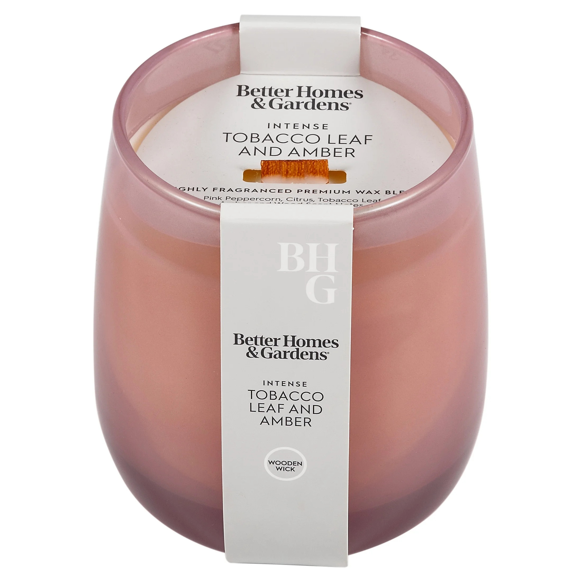 Better Homes & Gardens Intense Tobacco Leaf and Amber Scented Wooden Wick Glass Jar Candle 14.5oz | Walmart (US)