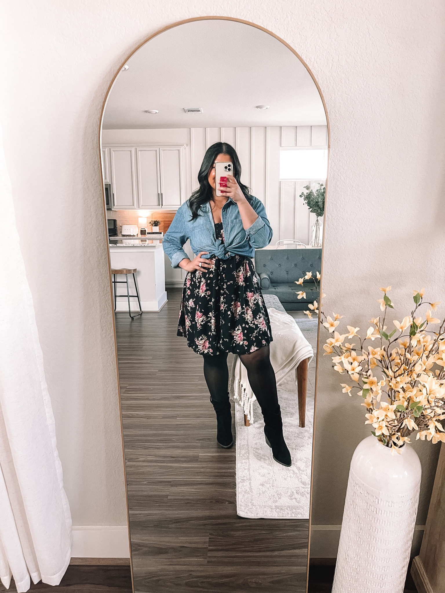 JCPenney outfit! M in the dress, L in the button up (sized up so I could tie it - didn’t want this fitted). Boots are so comfy and true to size! 

#LTKunder50 #LTKcurves #LTKmidsize