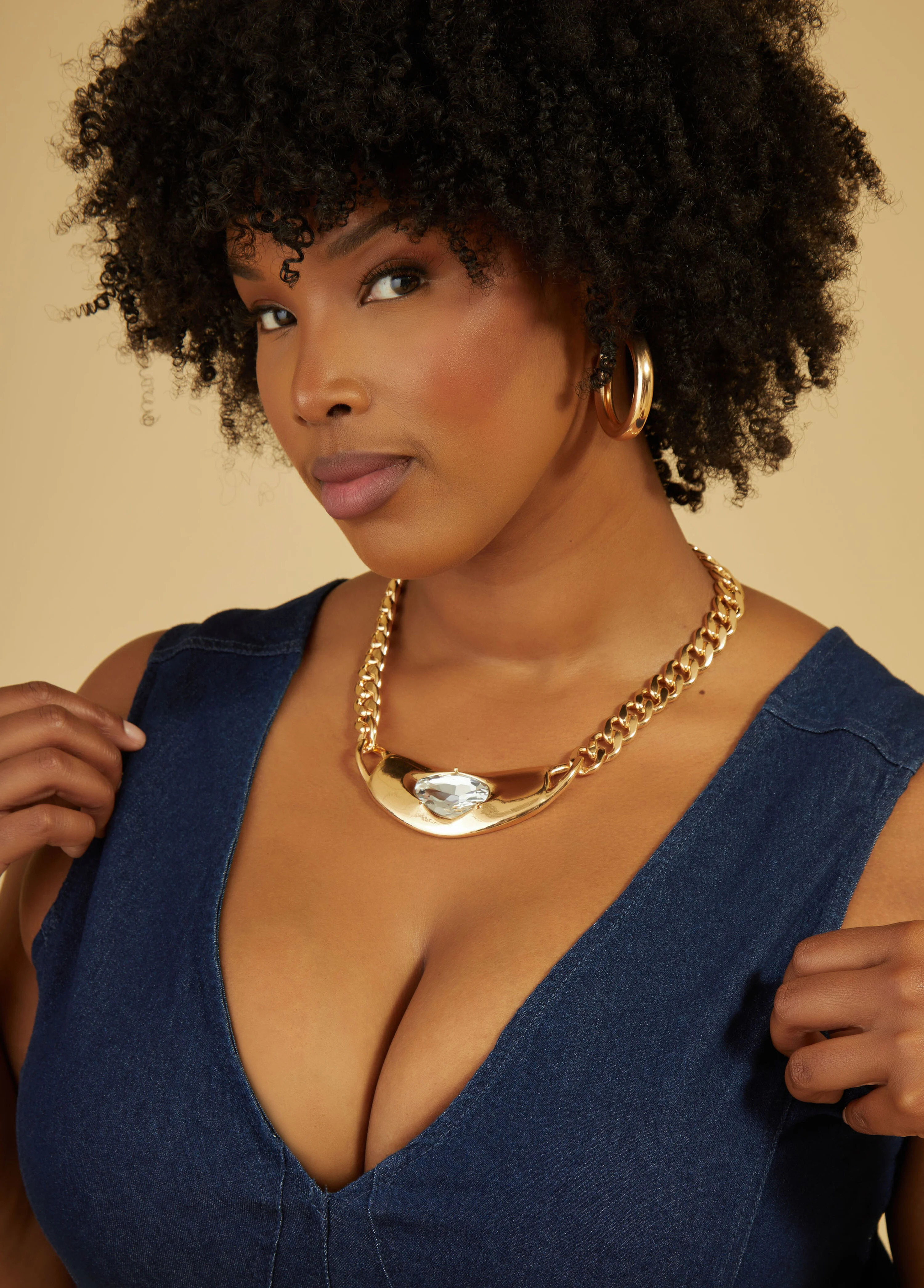 Crystal Pendant Gold Tone Necklace | Ashley Stewart