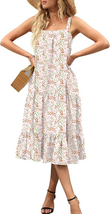 LOGENE Women's Sleeveless Thick Adjustable Straps Tiered Layer Frill Knot Loose Summer Maxi Cami ... | Amazon (US)