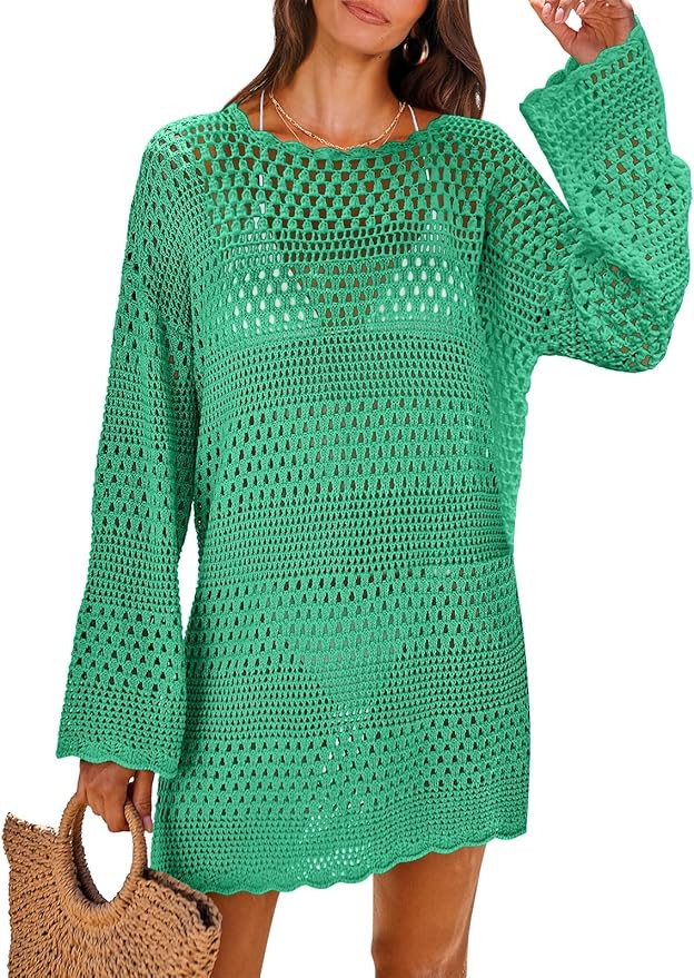 ANRABESS Women Swimsuit Crochet Swim Cover Up 2025 Summer Bathing Suit Swimwear Mesh Knit Beach D... | Amazon (US)