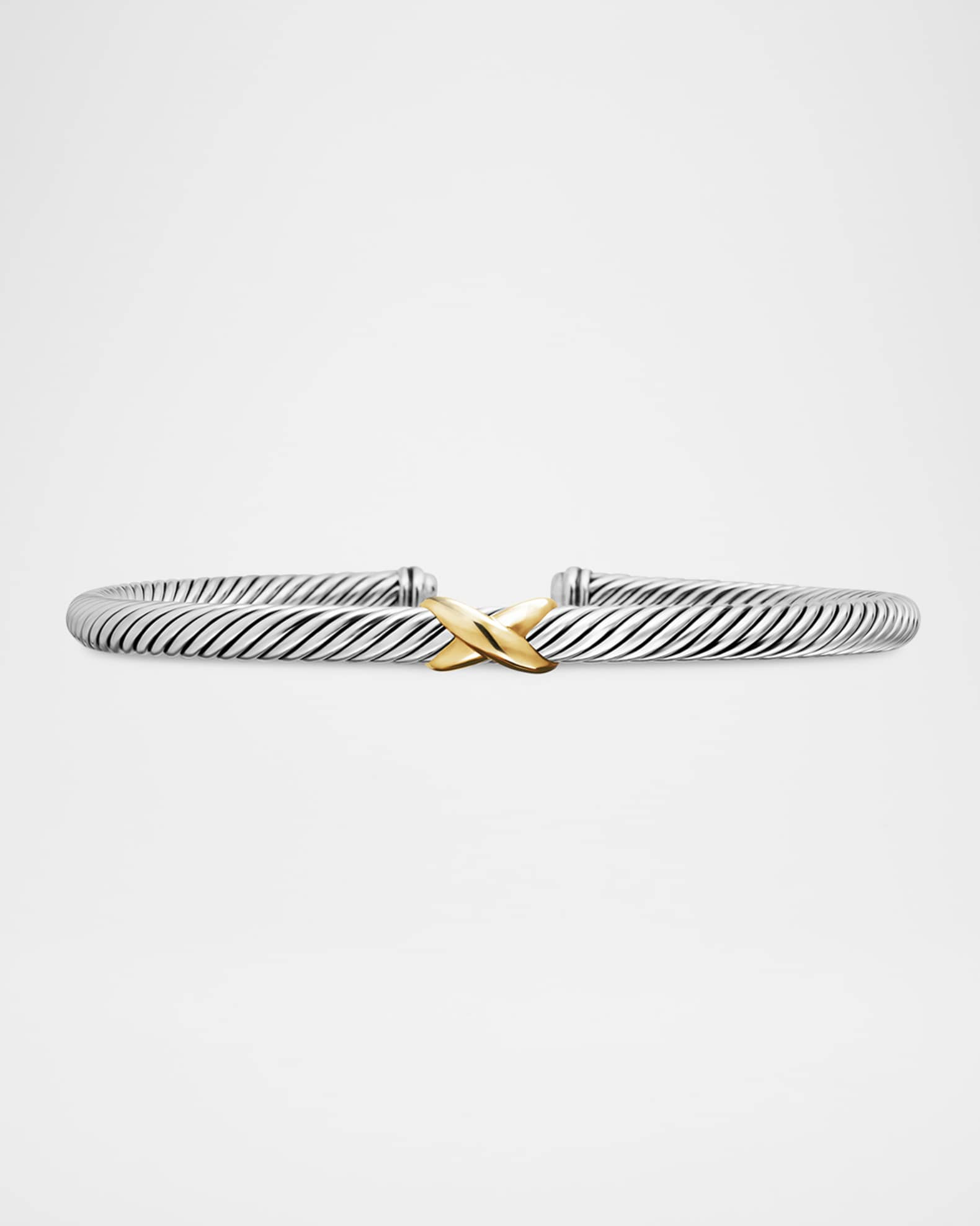 Cable Station Bracelet in Silver with 18K Gold, 4mm | Neiman Marcus