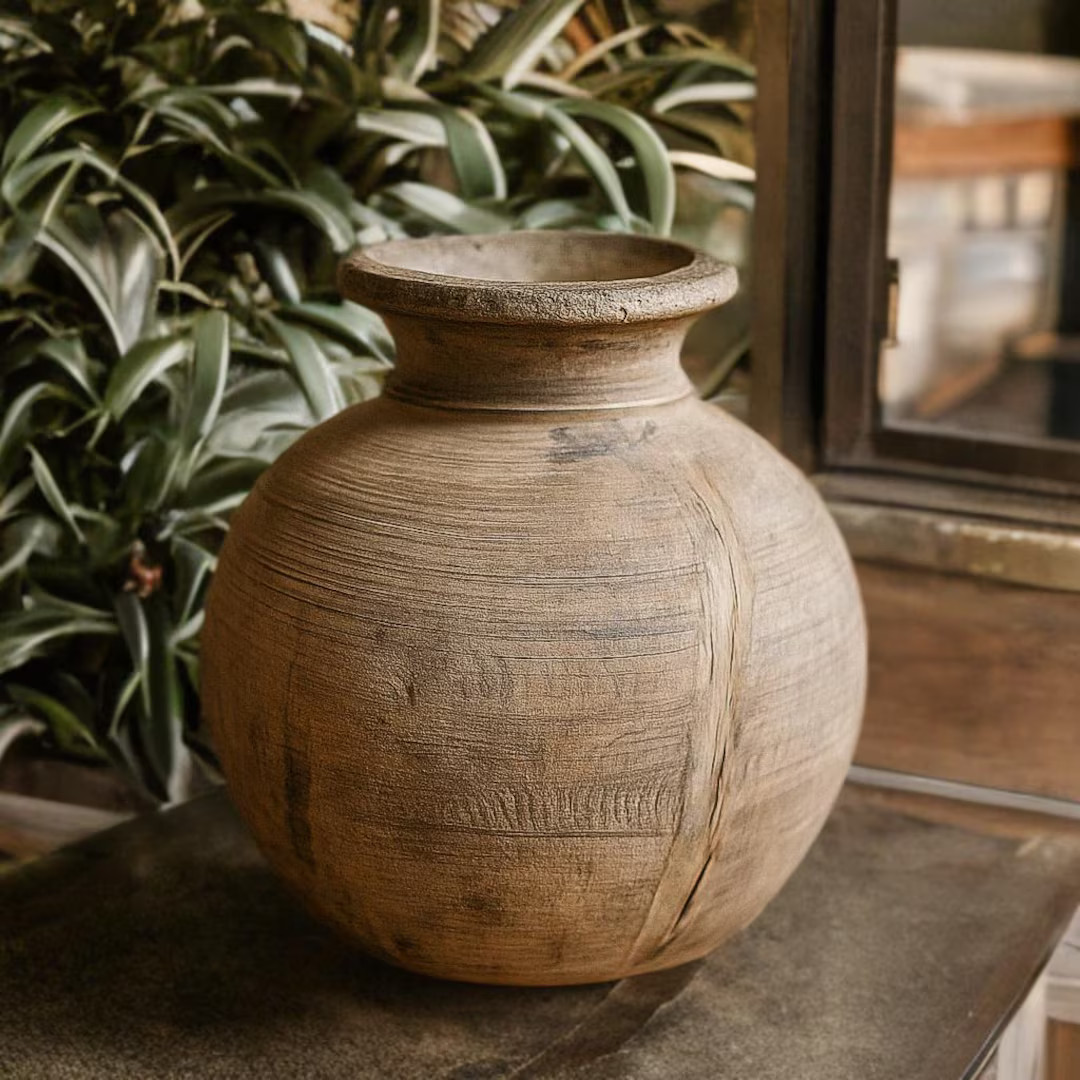 Vintage Wooden Pot – Rustic Handcrafted Vase, Antique Farmhouse Decor, Boho Style Wooden Plante... | Etsy (US)