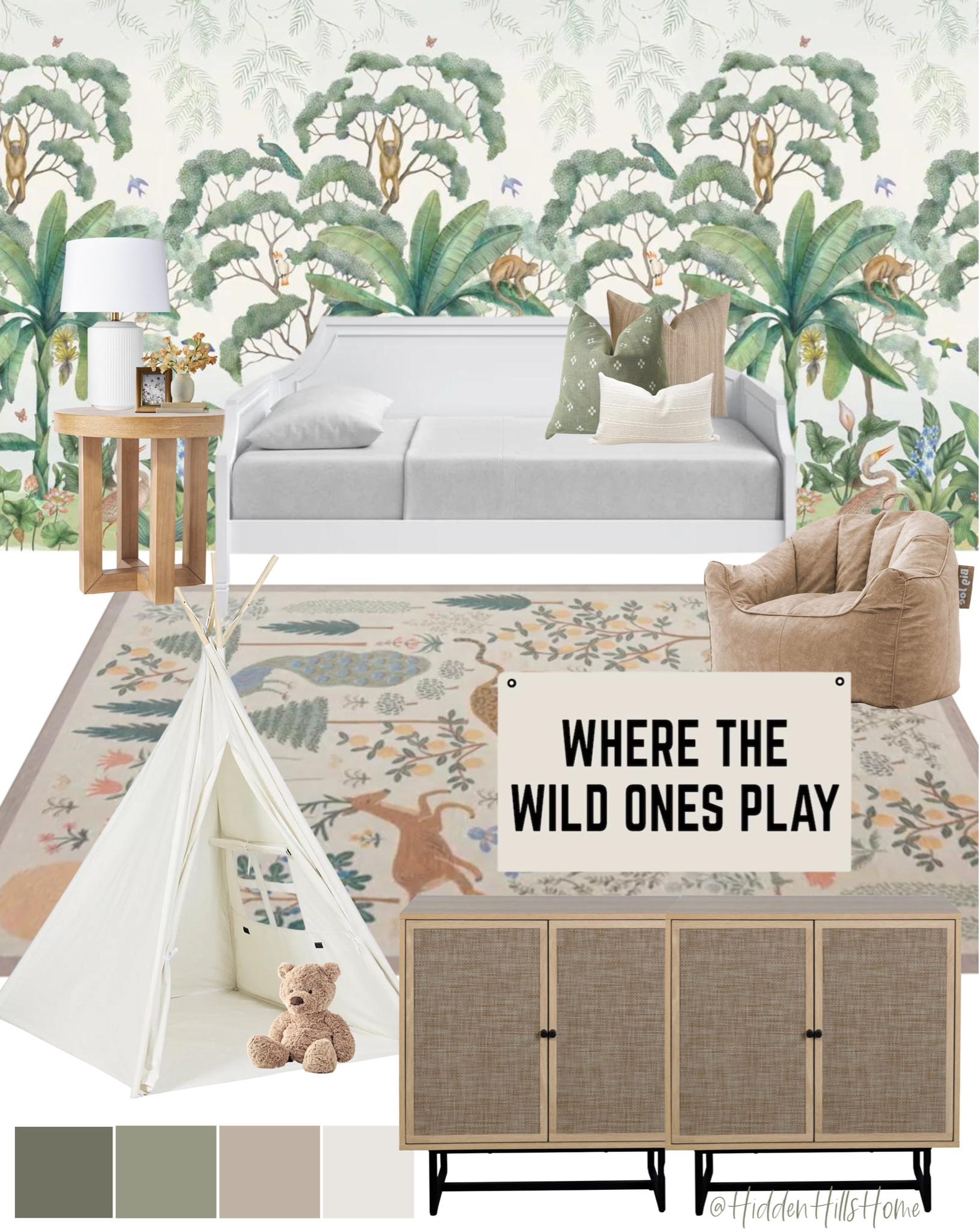 Playroom guest bedroom decor ideas, jungle themed kids play room design, outdoors themed playroom mood board, home decor #playroom

#LTKsalealert #LTKhome #LTKkids