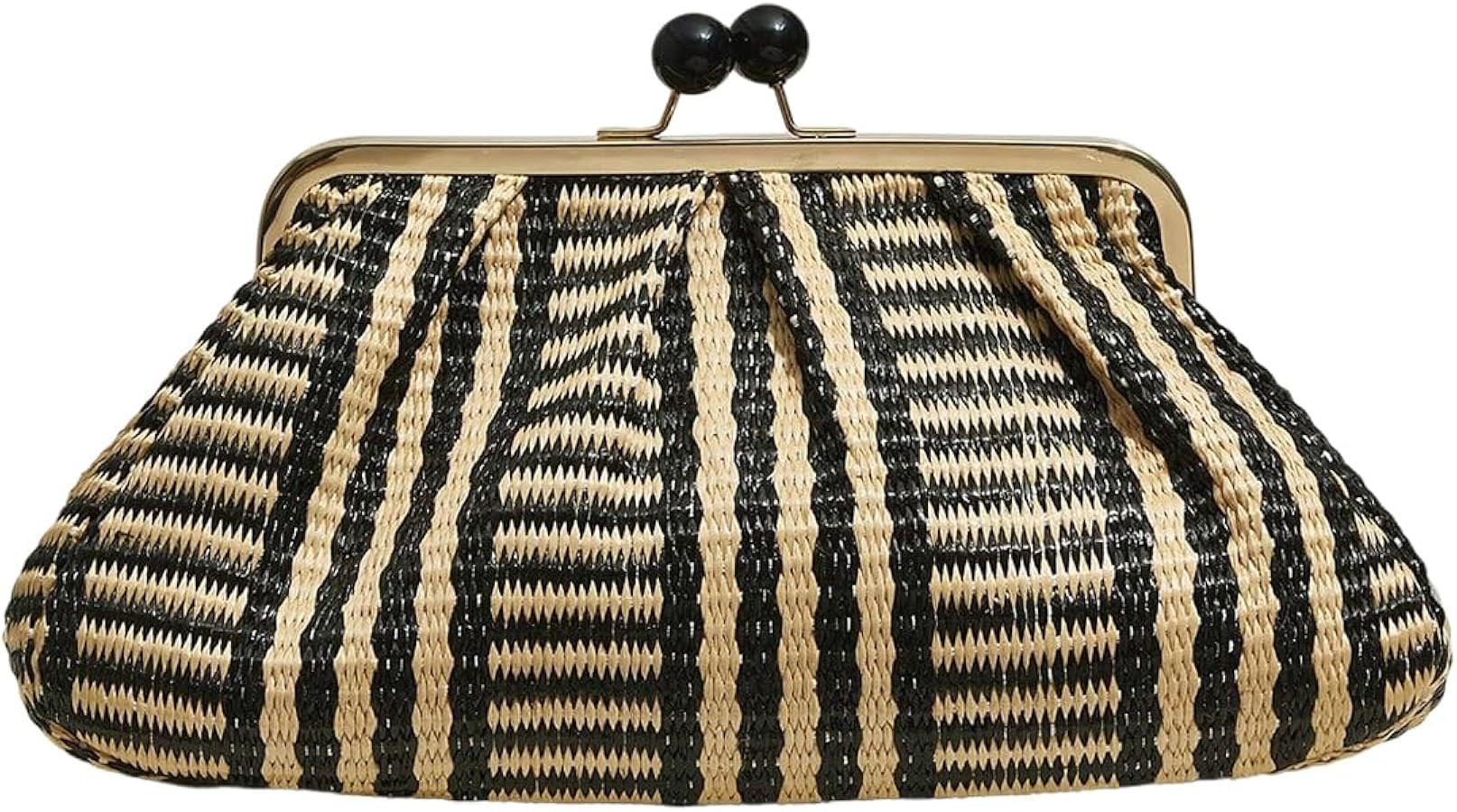 MakeMeChic Women's Straw Ruched Clutch Purses Kiss Lock Dumpling Bags Evening Handbag | Amazon (US)