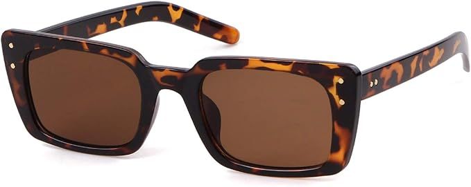 Retro Square Sunglasses Women 90s Vintage Small Plastic Tortoise Shell Frame Glasses with Rivet | Amazon (US)