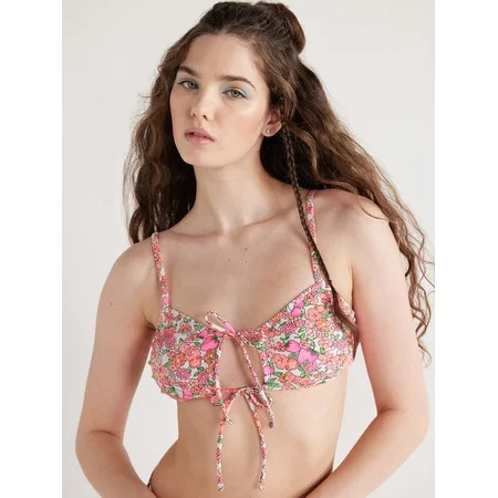 No Boundaries Juniors’ Tie-Front Floral Bralette Bikini Top | Walmart (US)