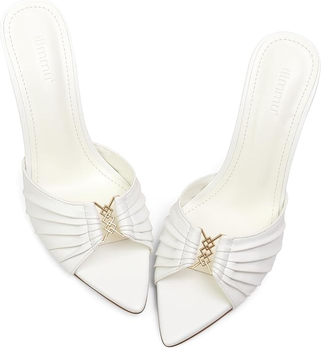 iiimmu 3.5 IN Stiletto Mules High Heels with Pointed Peep Toe Heeled Sandals Faux Leather | Amazon (US)