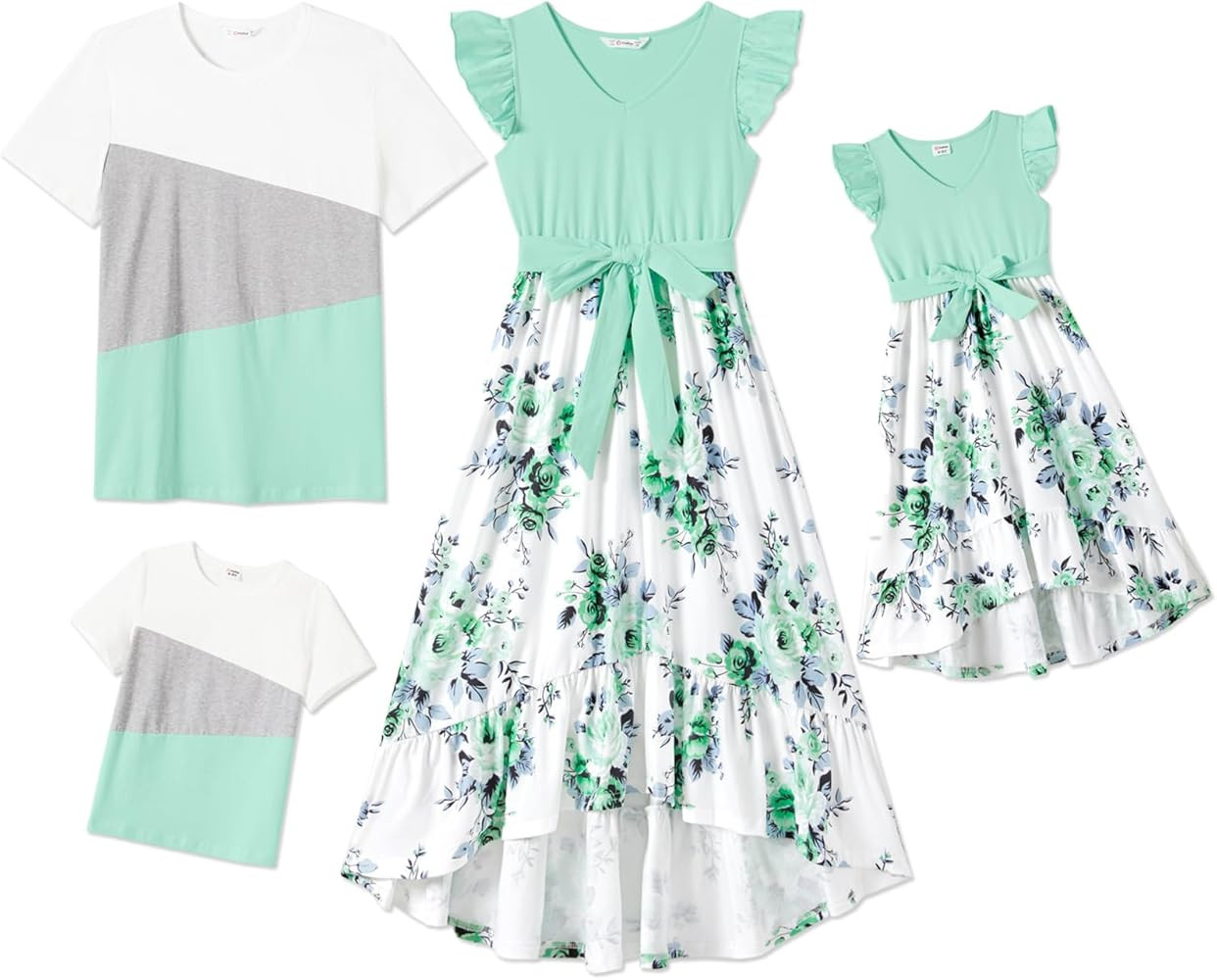 PATPAT Family Matching Outfits Ruffle Cuffs Dresses and Short Sleeve T Shirts | Amazon (US)