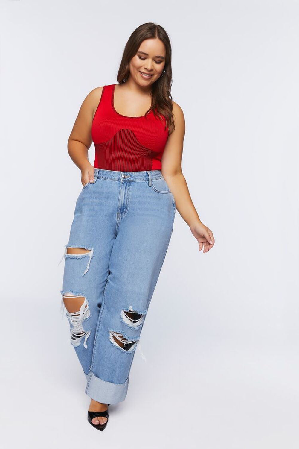 Plus Size High-Rise Distressed Jeans | Forever 21 (US)