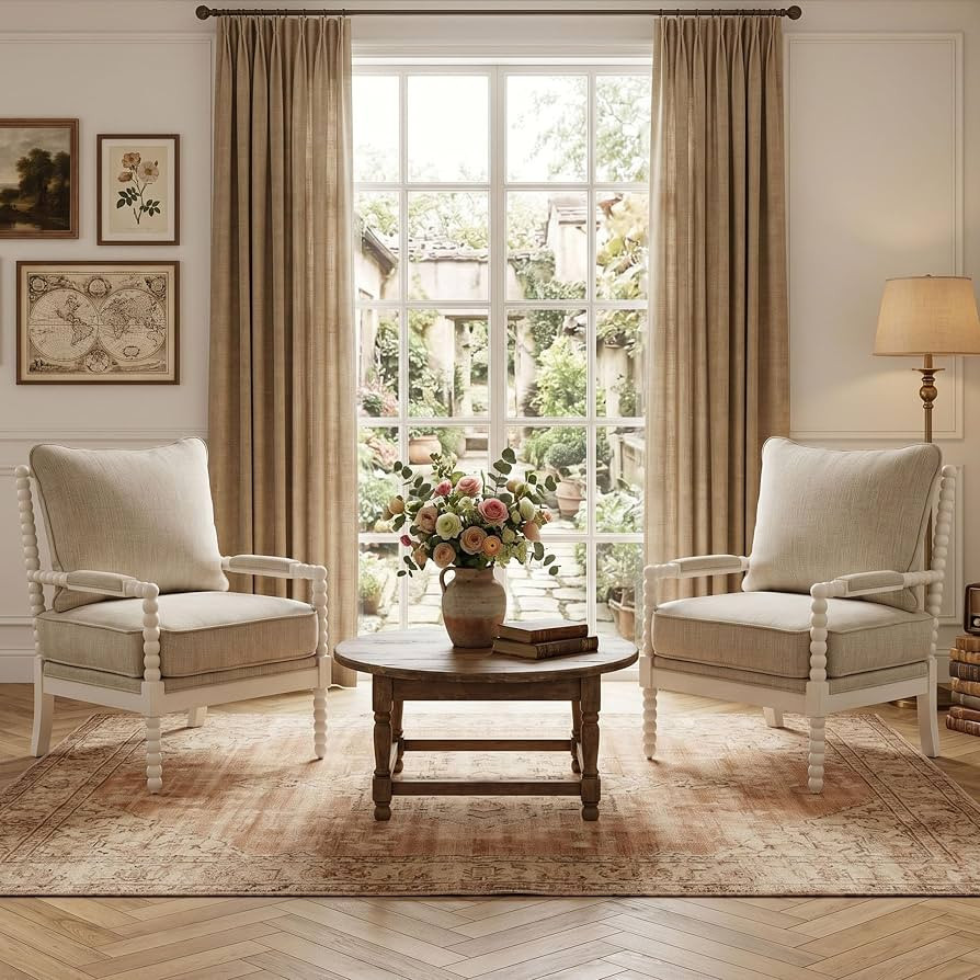 DUHOME Linen Fabric Spindle Accent Chairs Set of 2 with Wood Frame | Amazon (US)