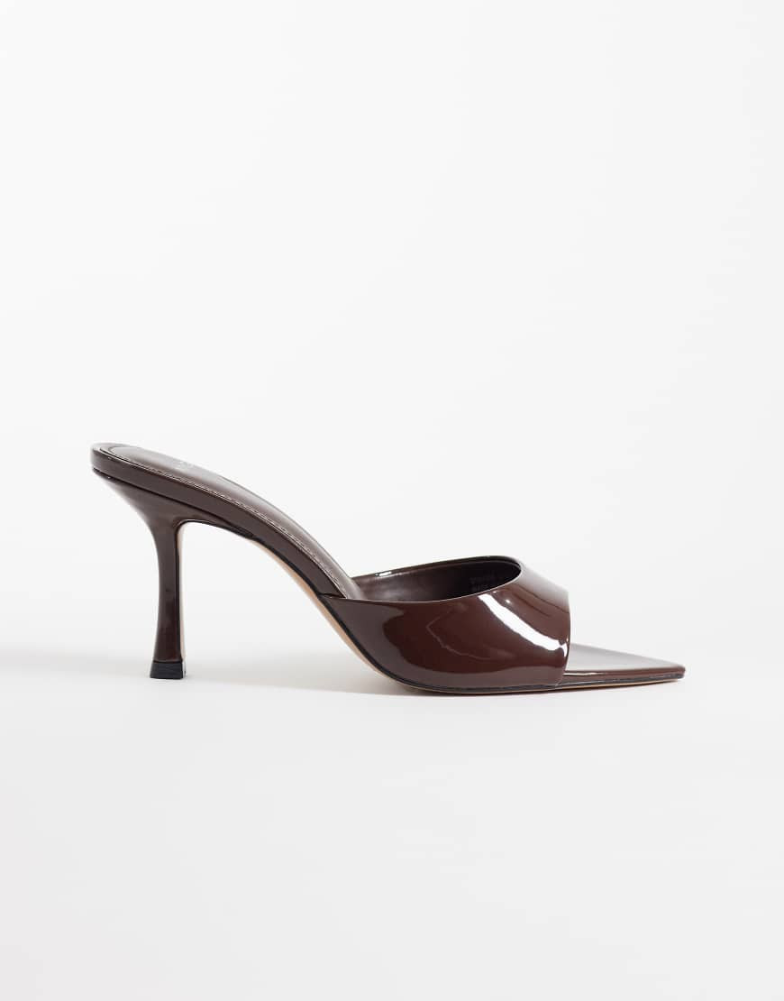 Mango faux leather patent heeled mule in chocolate-Brown | ASOS (Global)