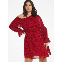 Red Animal One Shoulder Skater Dress | Simply Be (UK)
