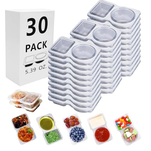 30 Sets Reusable Snack Containers Double Compartment Snackle Box Container with Lids - Leak-Proof BPA-Free Food Storage, Condiments Portion Control Dip Cups for Kids School Lunches, Meal Prep, Takeout | Amazon (US)