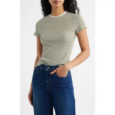 Madewell Textured Knit Crewneck Top in Textured Rib Stripe Olive Moss at Nordstrom, Size X-Large | Nordstrom