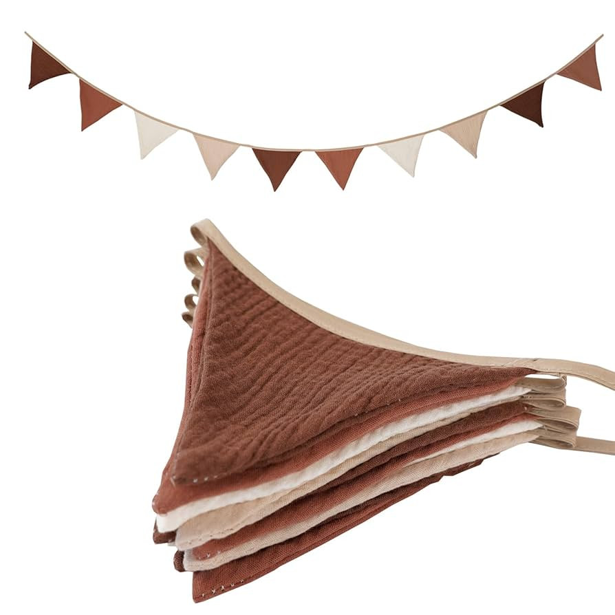 Pennant Banners Bunting Flags Beige and Coffee, Garland Triangle Banners Fabric for Boho Baby Sho... | Amazon (US)