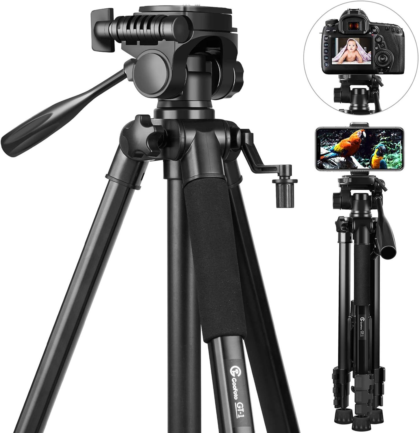 58 inch Camera Tripod, GooFoto 6.6lb/3KG Load Portable Lightweight Aluminum Travel Tripod for iPh... | Amazon (US)