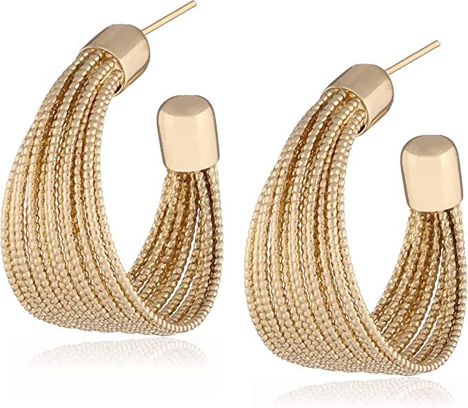 Gold Hoop Earrings for Women Gifts for Women 14K Gold Plated S925 Silver Needle Fashion Brushed C... | Amazon (US)
