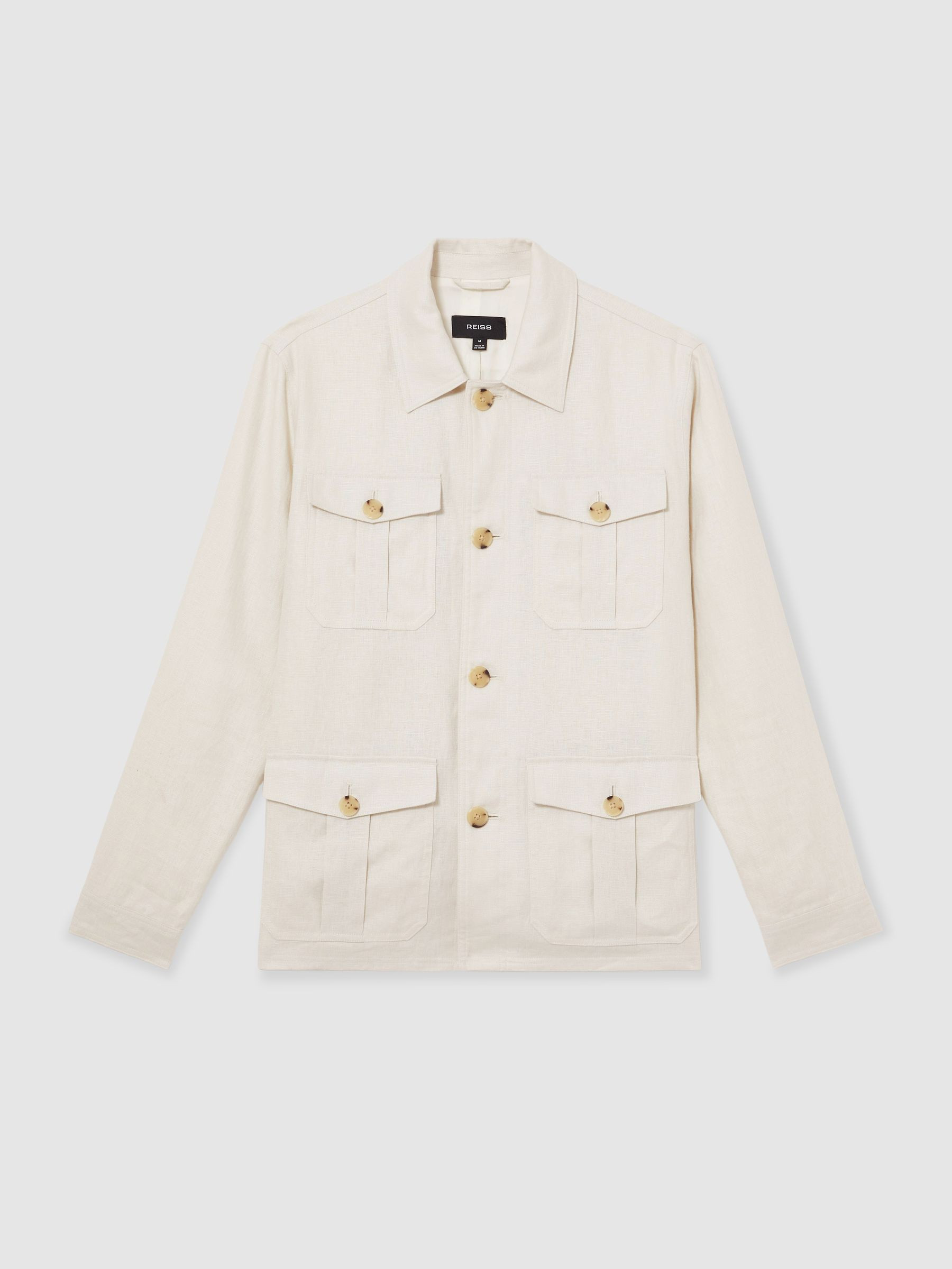 Linen Four-Pocket Safari Jacket in Off White | Reiss US