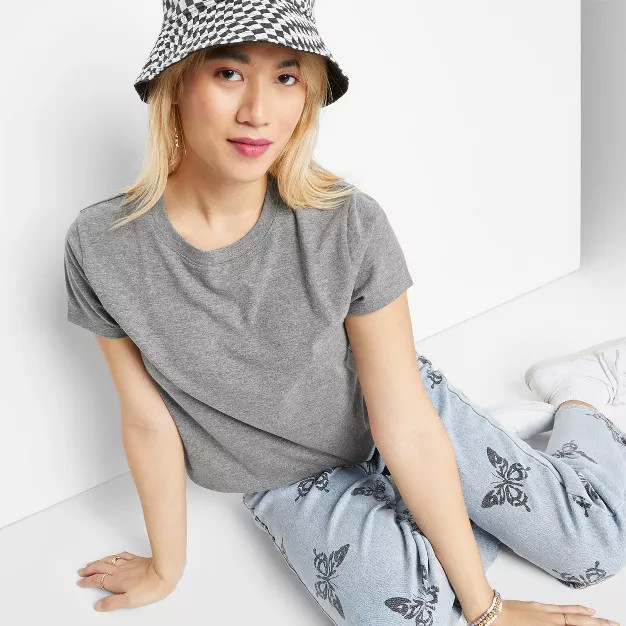 Women's Short Sleeve Shrunken Boxy T-Shirt - Wild Fable™ Heather Gray M | Target
