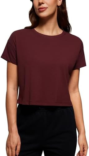 CRZ YOGA Pima Cotton Relaxed Crop T-Shirts for Women - Workout Athletic Gym Casual Short Sleeve S... | Amazon (US)