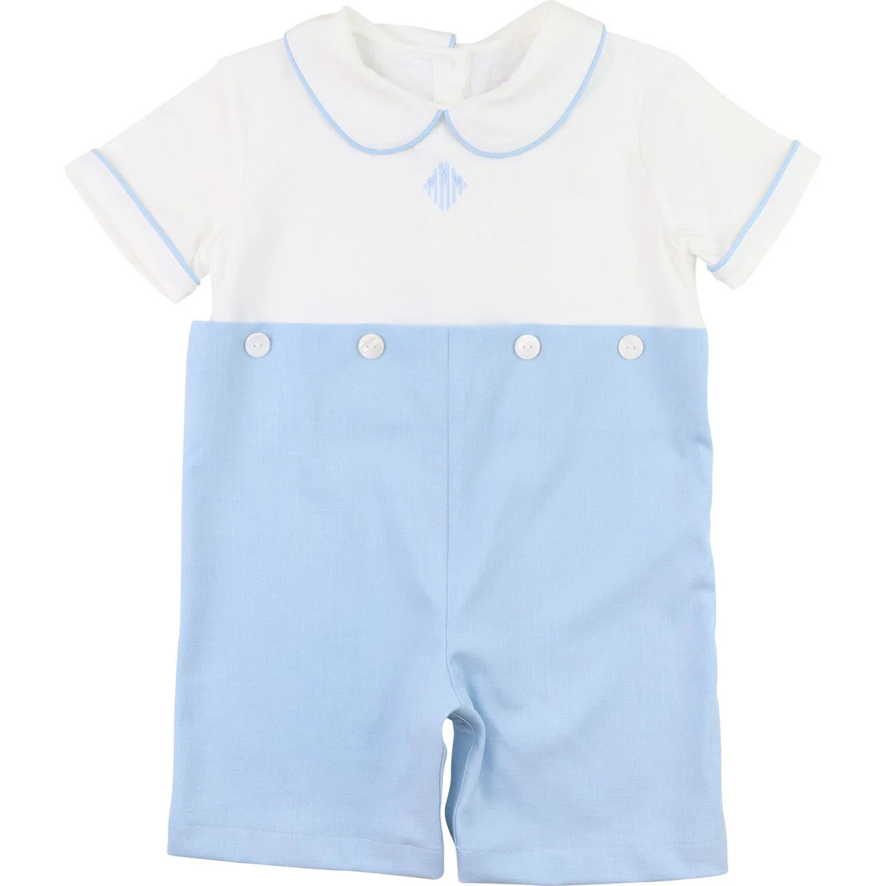 Blue And Ivory Short Romper | Cecil and Lou