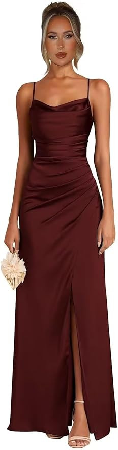Satin Bridesmaid Dresses for Women Long Mermaid Pleated Prom Dress Spaghetti Straps Formal Party ... | Amazon (US)