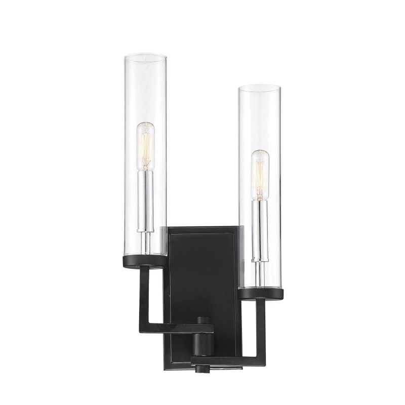 Savoy House 9-2134-2 Folsom 2 Light 17" Tall Wall Sconce with Glass Shades Matte Black / Polished Ch | Build.com, Inc.