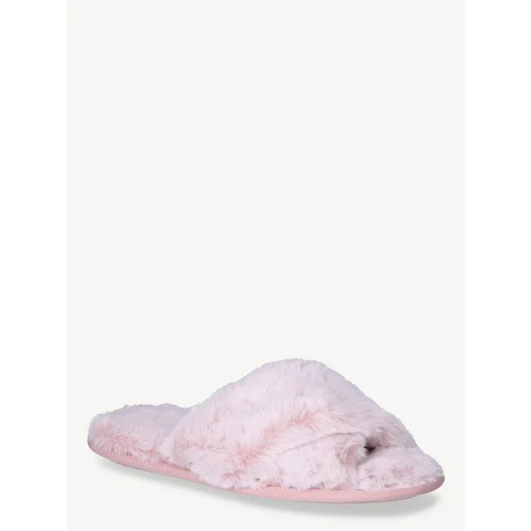 Joyspun Women's Faux Fur Crisscross Slippers, Sizes 6-11 - Walmart.com | Walmart (US)