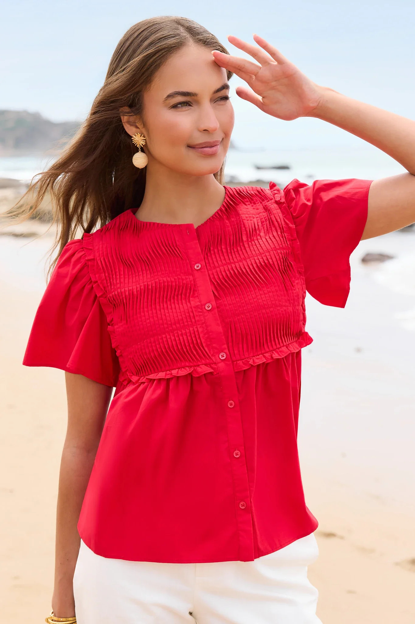 Libby Red Smocked Peplum Top | Avara