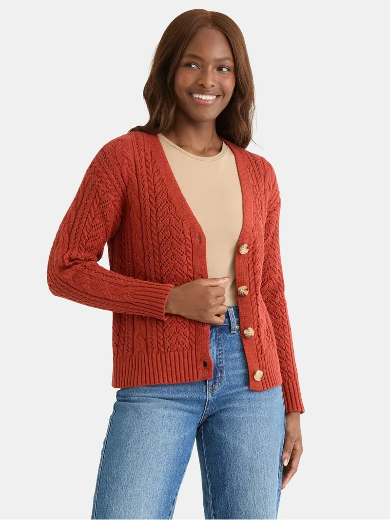 Time and Tru Women's and Women's Plus Long Sleeve Boyfriend Cardigan, Lightweight, Sizes XS-XXXL | Walmart (US)