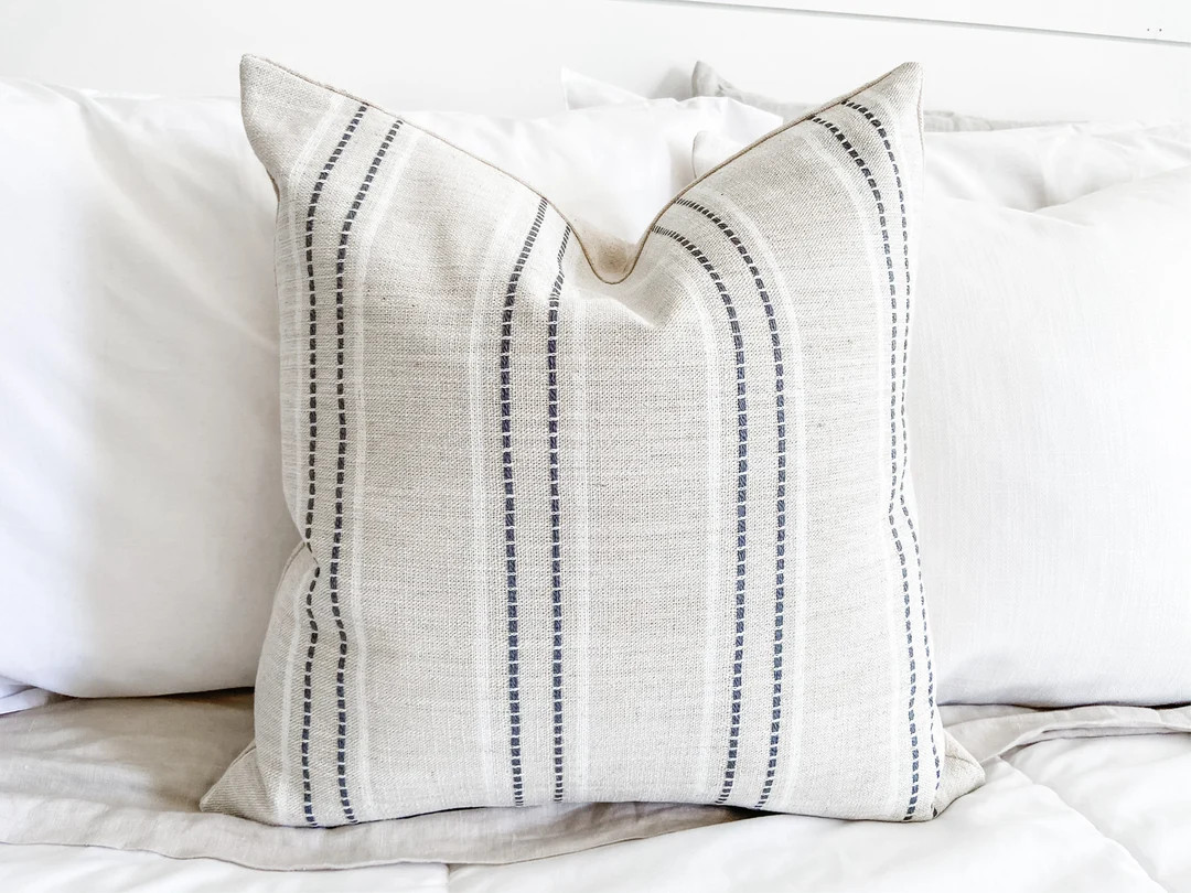 Light Tan, White and Gray Farmhouse Stripe Pillow Cover Striped Farmhouse Boho Modern Neutral Cou... | Etsy (US)