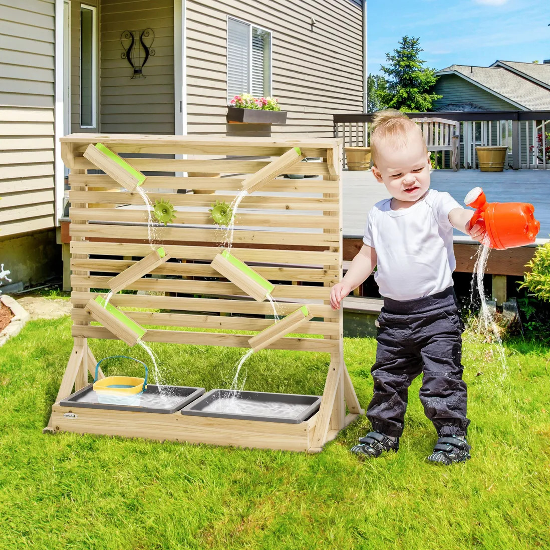 Outdoor Toys | 18-Piece Wooden Running Water Playset with Sink Toys, for Ages 3-7 Years | OUTSUNN... | Debenhams UK