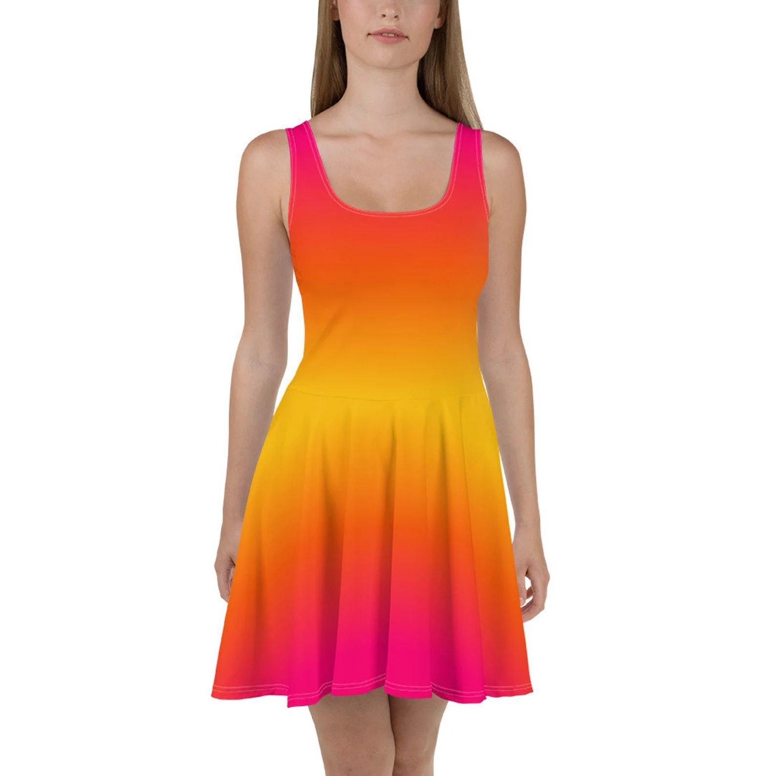Ombre Skater Dress Pink Orange Gradient Tie Dye Print Summer | Etsy | Etsy (US)