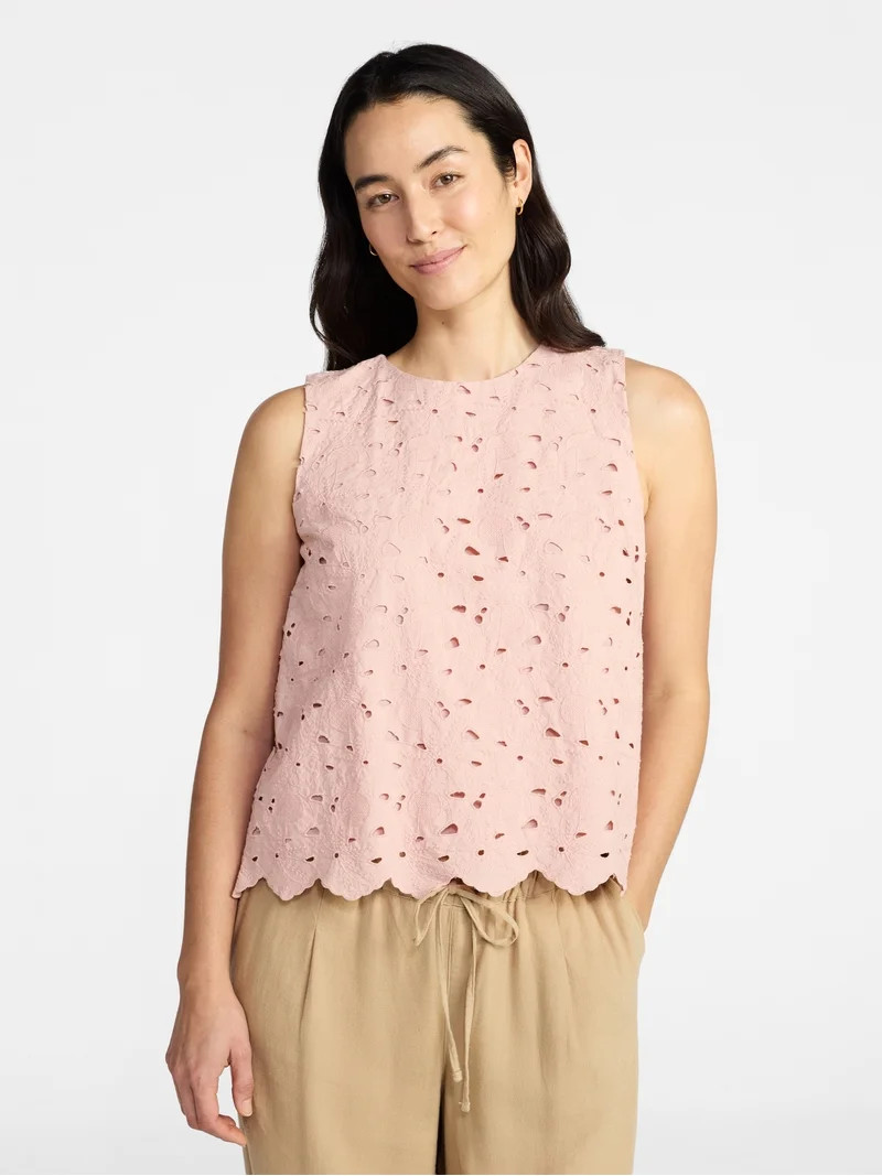 Time and Tru Women's and Women's Plus Sleeveless Cotton Eyelet Top, Sizes XS-4X | Walmart (US)