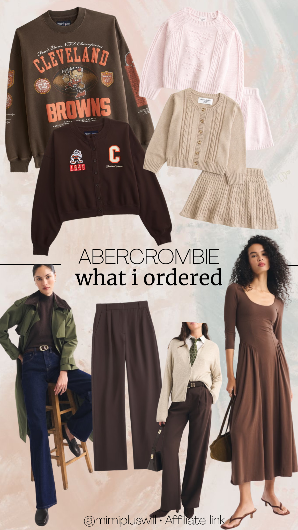 My latest order from Abercrombie!

High Rise 90s Relaxed Jean
Dark Rinse 26 X-SHORT

A&F Sloane Tailored Wide Leg Pant
DARK COFFEE 26 SHORT

Cleveland Browns Crew Sweatshirt
Chocolate Brown-Browns L

A&F Dylan Bra-Fre 3/4 Sleeve Knit Midi Dress
 BROWN S PETITE

toddler cable knit sweater skirt set
toddler bow cable sweater and skirt set


 

 #LTKootd #LTKPetite #LTKKids