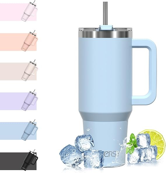WATERSY Travel Mug Coffee Cup 40oz Tumbler Straw Lid and Handle, Stainless Steel Double Wall Vacu... | Amazon (UK)
