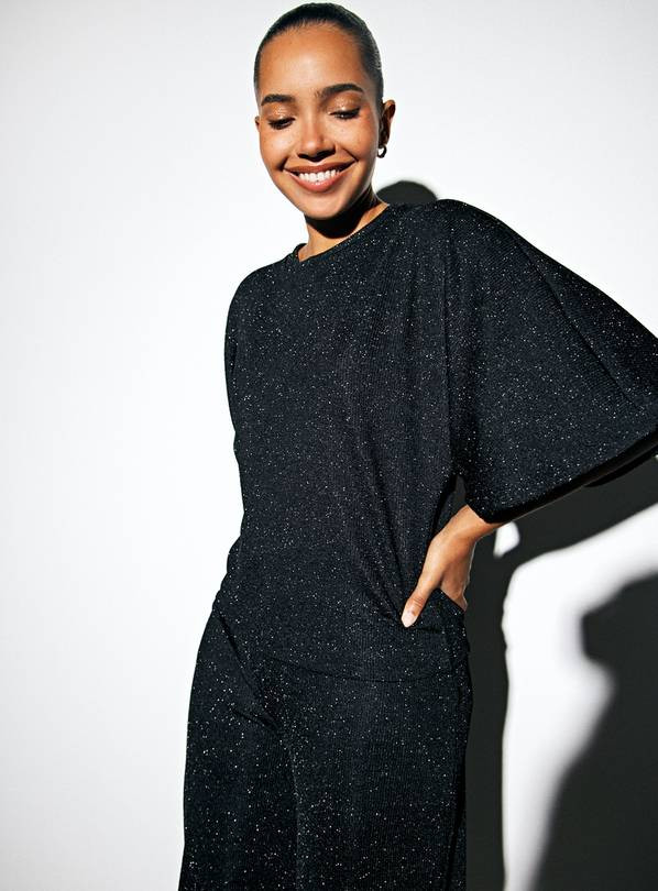 Black Shimmer Co-ord Batwing Cape Top 16 | Tu Clothing