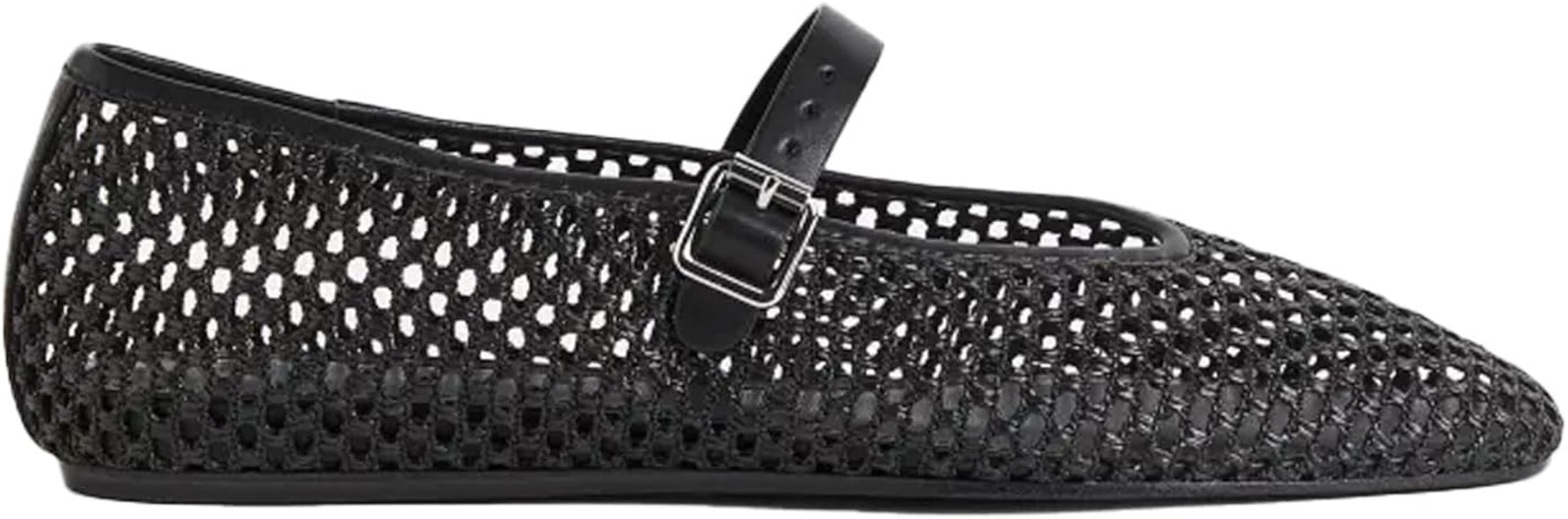 Woven Mesh Ballet Flats for Women with Metal Buckle Strap Fishnet Ballerina Flat Shoes Comfortabl... | Amazon (US)