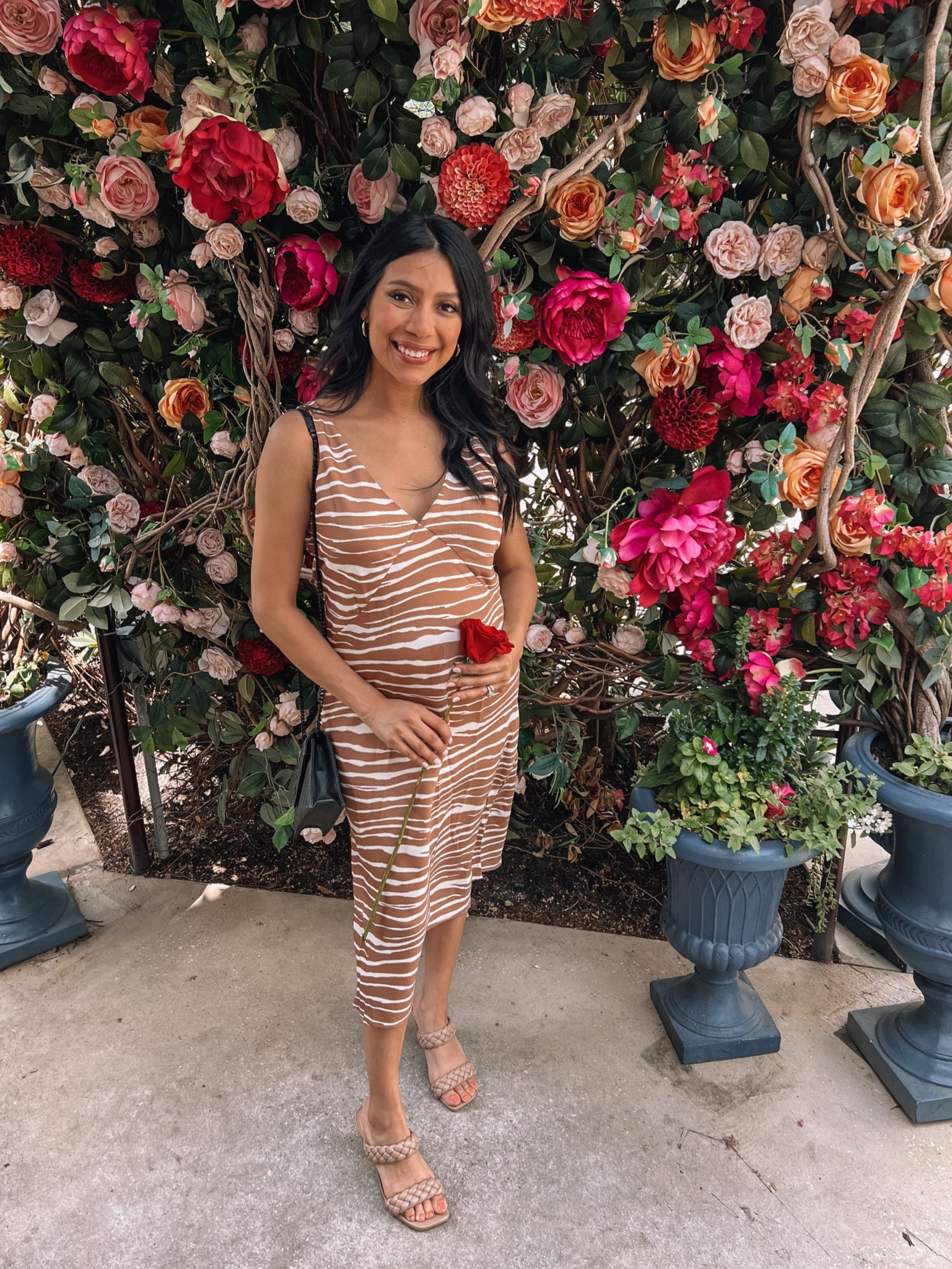 Slip on dress. Silk dress. Silk slip on dress. Zebra dress. Golden hoop earrings. Golden earrings. Medium dress. Wedding guest dress. Date night dress. Birthday dress. 

#LTKstyletip #LTKwedding #LTKunder50