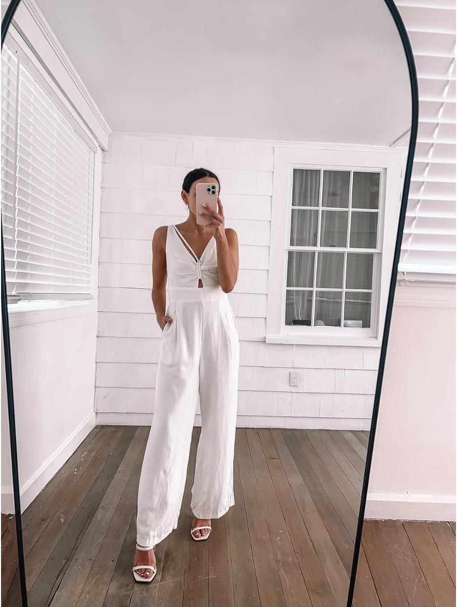 Vacation / bridal outfit🌴 jumpsuit and heels true to size! Dressy linen pant romper/white heels/summer outfit
 

 #LTKSummerEdit #LTKPetite #LTKWedding
