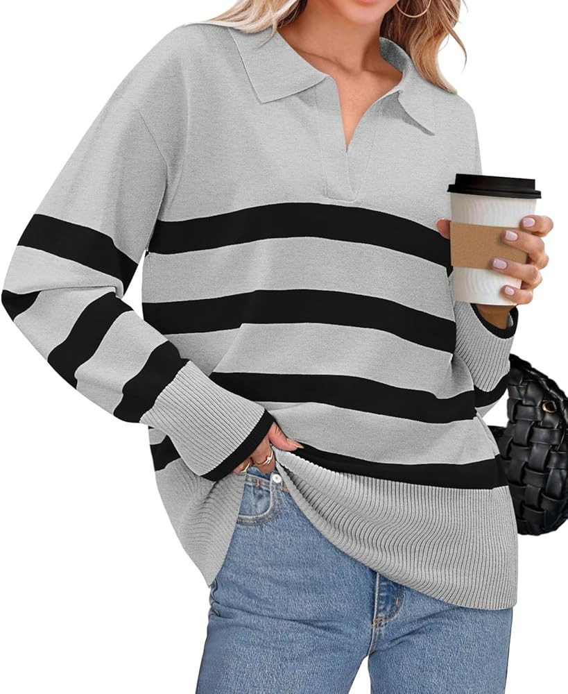 CHICZONE Womens Long Sleeve Sweaters V Neck Fall Winter Knit Trendy Oversized Casual Pullover Swe... | Amazon (CA)