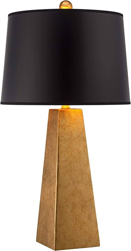 Possini Euro Design Obelisk Modern Table Lamp 26" High Gold Leaf Tapered Column Black Paper Drum ... | Amazon (US)