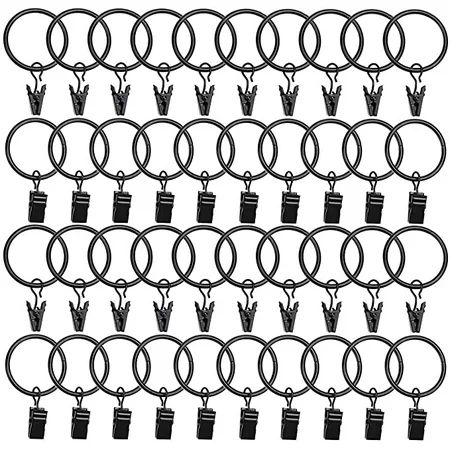40 Pack Metal Curtain Rings with Clips Black Decorative Drapery Rustproof Vintage 1.26 Inch Interior | Walmart (US)