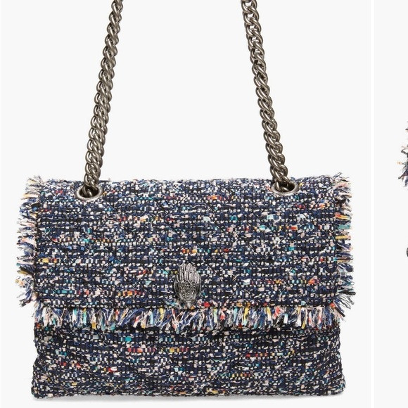 Kurt Geiger Tweed Large Kensington Bag Black Blue Shoulder Flap Closure NEW | Poshmark