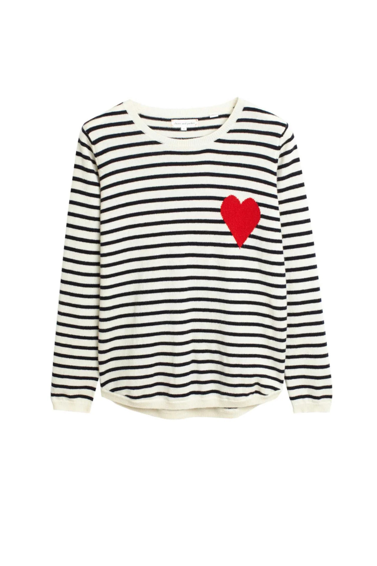Cream-Navy Breton Heart Wool-Cashmere Sweater | Chinti & Parker