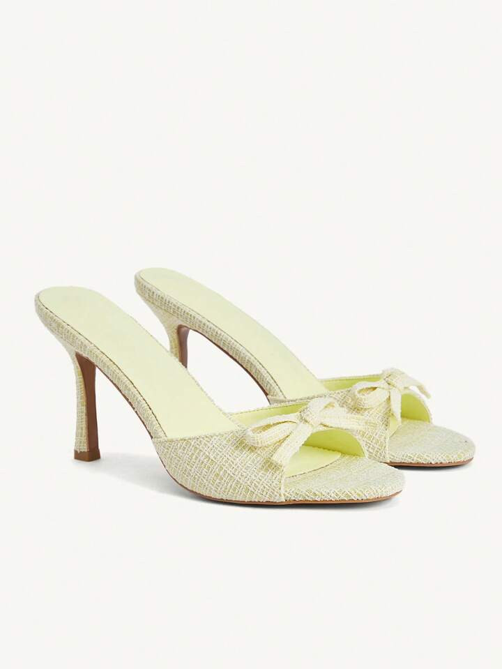 CUCCOO CHICEST Damen Sommer Neu Schleife Runde Spitze Stilettoabsatz Elegant Süß Romantisch Gelb Stoff Damen High Heel Sandalen, Geeignet Für Dates, Urlaub Und Elegante Outfits | SHEIN