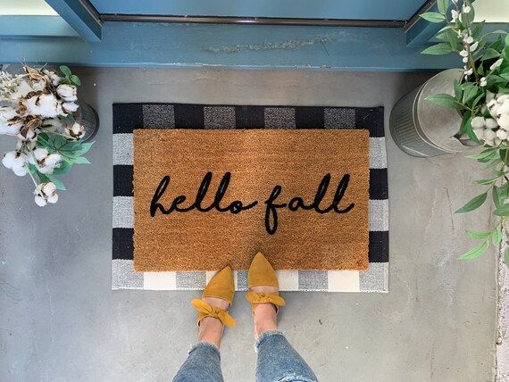 hello fall Doormat / Welcome Mat / hey pumpkin / Thanksgiving Doormat / Fall Decor / Door Mat / H... | Etsy (US)