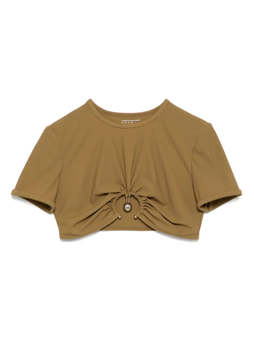 Christopher Esber Ruched Orbit Crop T-shirt | Brown | FARFETCH | Farfetch Global